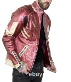Men's Iron Armor Platinum Red & Gold Leather Jacket Size 3XS-3XL