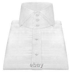 Men's Italian Cutaway High Collar Shirt White Stripes Luxury Evening Dress Shirt