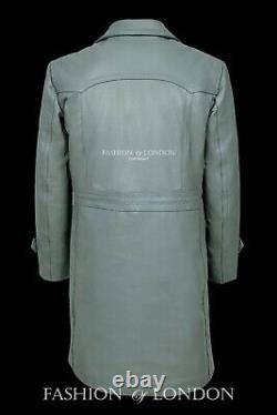 Men's KRIEGSMARINE GREY German U-Boat Submarine Cowhide Leather Jacket Pea Coat