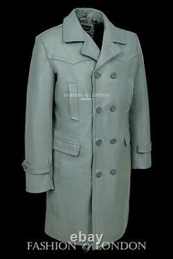Men's LONG U-BOAT Grey German KRIEGSMARINE Cowhide UBoat Leather Jacket Coat