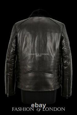 Men's Leather Jacket Black With Black Shearling Lined Veg Tanned Biker Jacket