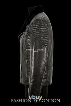 Men's Leather Jacket Black With Black Shearling Lined Veg Tanned Biker Jacket