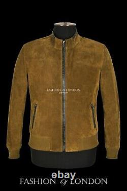 Men's Leather Jacket Khaki Green Suede Classic Perforated Collar Racer jacket