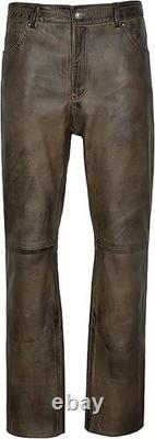 Men's Leather Trouser Dirty Brown Lambskin Leather Jean Motorcycle Style 501