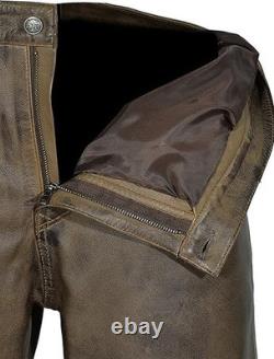 Men's Leather Trouser Dirty Brown Lambskin Leather Jean Motorcycle Style 501