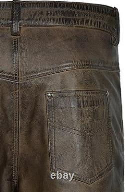 Men's Leather Trouser Dirty Brown Lambskin Leather Jean Motorcycle Style 501