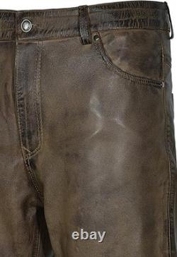 Men's Leather Trouser Dirty Brown Lambskin Leather Jean Motorcycle Style 501