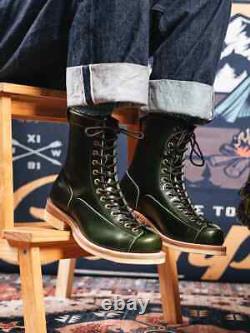 Men's Leather Work Boots High Top Round Toe Motorcycle Style Designer Shoes