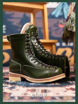 Men's Leather Work Boots High Top Round Toe Motorcycle Style Designer Shoes