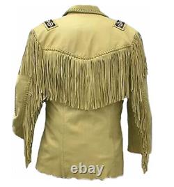 Men's Native American Cowboy Jacket Fringe Leather Jacket Western Suede Jacket
