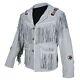 Men's Native American White Leather Fringe Suede Jacket Western Cowboy Jacket