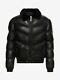 Men's Puffer Leather Jacket Black Lambskin Soft Collar Warm Bomber Jacket