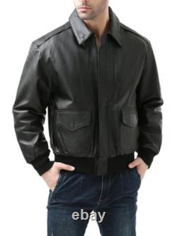 Men's Real Leather Flight Bomber Pilot Motorcycle jacket-Black