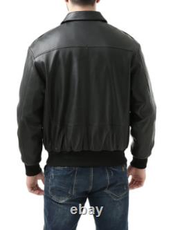 Men's Real Leather Flight Bomber Pilot Motorcycle jacket-Black