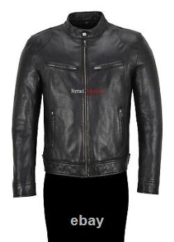 Men's Real Leather Jacket Black Lamb Napa Classic Casual Fashion Biker Style