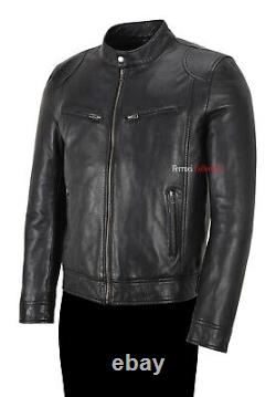Men's Real Leather Jacket Black Lamb Napa Classic Casual Fashion Biker Style