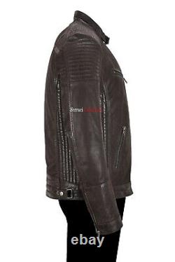 Men's Real Leather Jacket Fitted Brown Napa Classic Racer Style Fashion Jacket
