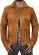 Men's Real Suede Leather Trucker Classic Retro Motorcycle Bomber Brown Jacket