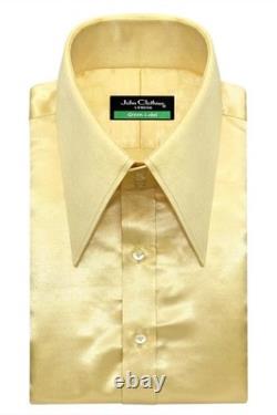 Men's Red Carpet Gold Glossy Shiny Satin Shirt Edwardian High Long Point Collar