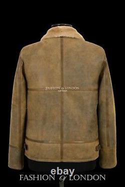 Men's Sheepskin Fur Jacket Antique /Beige Fur Real Shearling Aviator Pilot RAF