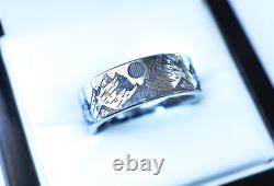Men's Silver Tungsten Special Embossed Detailed Mountain Range Wedding Ring- 8mm