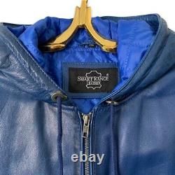 Men's Smart Range Real Leather Jacket Baseball Hooded Blue XL