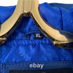 Men's Smart Range Real Leather Jacket Baseball Hooded Blue XL