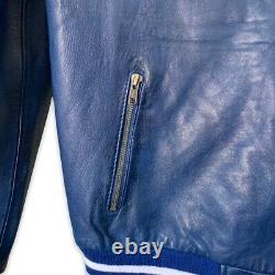 Men's Smart Range Real Leather Jacket Baseball Hooded Blue XL