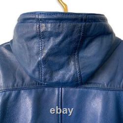 Men's Smart Range Real Leather Jacket Baseball Hooded Blue XL