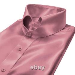 Men's Tom Ford Style Heart Shape Tab Collar Shirt Rose Pink Satin Wedding Dress