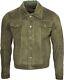 Men's Trucker Western Leather Suede Green Vintage Denim Motobiker Fashion Jacket