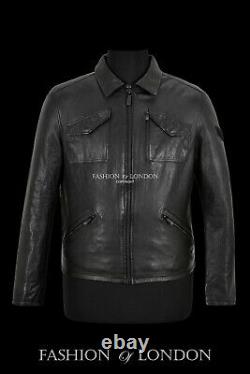 Men's Veg Tanned Leather Jacket Black Vintage Washed Effect Leather Jacket 21206