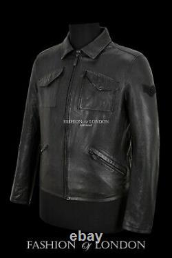 Men's Veg Tanned Leather Jacket Black Vintage Washed Effect Leather Jacket 21206