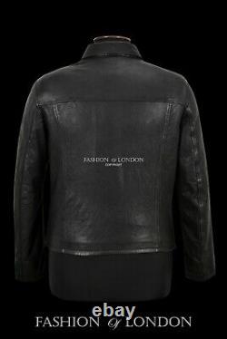 Men's Veg Tanned Leather Jacket Black Vintage Washed Effect Leather Jacket 21206