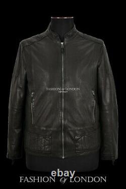 Men's Vintage Effect Leather Jacket Veg Tanned Black Lambskin Soft Casual Jacket