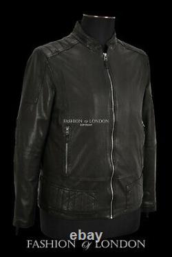 Men's Vintage Effect Leather Jacket Veg Tanned Black Lambskin Soft Casual Jacket