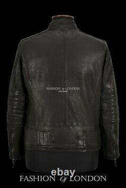 Men's Vintage Effect Leather Jacket Veg Tanned Black Lambskin Soft Casual Jacket