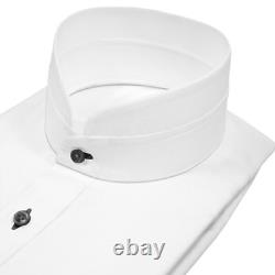 Men's Wedding High Nehru Collar White Mandarin Tuxedo Shirt with Black Buttons