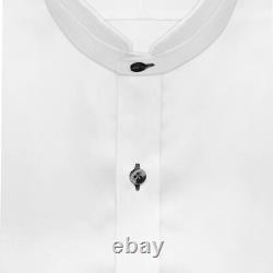 Men's Wedding High Nehru Collar White Mandarin Tuxedo Shirt with Black Buttons