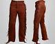 Men's Western Cowboy Brown Leather Suede Native American Buckskin Fringed Pants