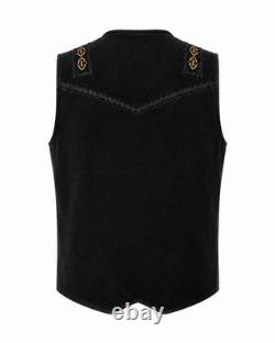 Men's Western Cowboy Suede Fringe Vest Native Beadwork Press Studs