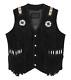 Men's Western Cowboy Suede Leather Vest Native American Beaded Fringed Waistcoat