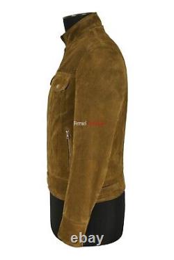 Men's Western Leather Jacket Khaki Green Suede Classic 60's Biker Fashion Jacket