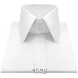 Men's White 100% Cotton Office Shirt Hidden Placket High Long Round Point Collar