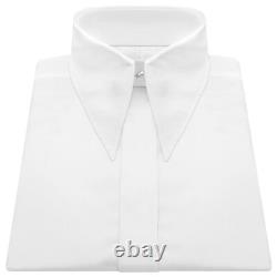 Men's White Wedding Vintage Spear Arrow Point Dagger Collar Hidden Placket Shirt