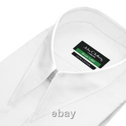 Men's White Wedding Vintage Spear Arrow Point Dagger Collar Hidden Placket Shirt