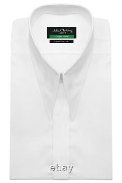 Men's White Wedding Vintage Spear Arrow Point Dagger Collar Hidden Placket Shirt
