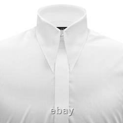 Men's White Wedding Vintage Spear Arrow Point Dagger Collar Hidden Placket Shirt