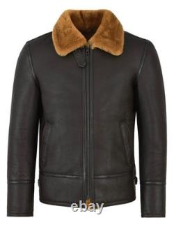 Mens B3 Jacket Bomber Pilot RAF Real Shearling Sheepskin Jacket Brown