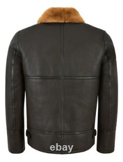 Mens B3 Jacket Bomber Pilot RAF Real Shearling Sheepskin Jacket Brown